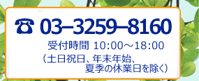 電話03-3259-8160受付時間10時から18時